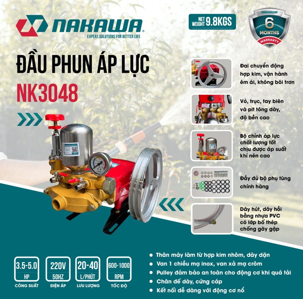 Đầu Xịt Áp Lực Cao Áp Nakawa NK-3048 (3HP)